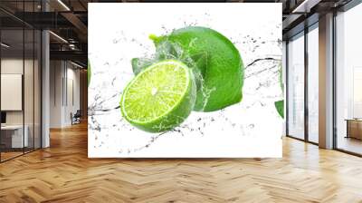 Fresh Limes with water splash on isolated white background Wall mural