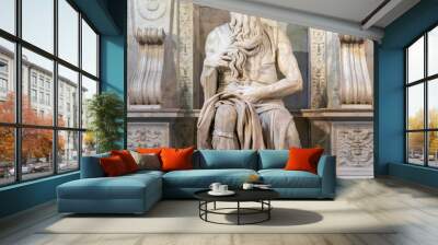 Statue of Moses in San Pietro in Vincoli, Saint Peter in Chain, church in Rome, Italy. Wall mural