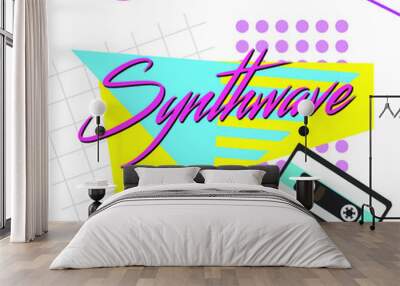 Retro 80's Collection of Vector Graphic Elements in  Miami Vice Style	
 Wall mural