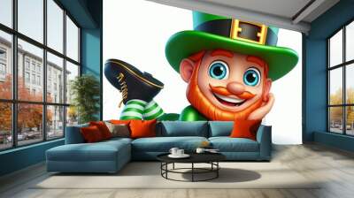 Cartoon Lying cartoon leprechaun Pro Mascot character, 3d Generative aI Wall mural