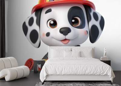 cute Cartoon A dalmatian in firefighter gear, ready to put out fires, 3d Generative AI Wall mural