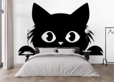 cute illustration of black cat peaking Wall mural