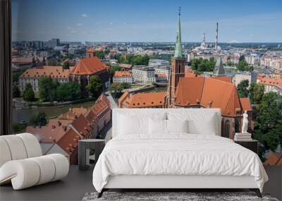 Ostrow Tumski. The late Romanesque church of St. Giles (13th century) and the church of St. Martin, a remnant of the princely castle of the Silesian Piast dynasty. View from the Cathedral of St. John  Wall mural