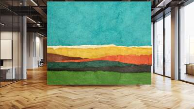 abstract landscape in green, yellow, black and blue - a collection of Huun papers handmade in Mexico Wall mural