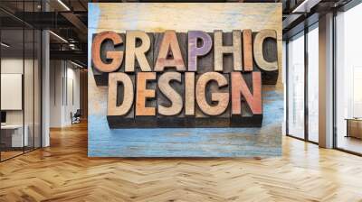 graphic design word abstract in wood type Wall mural