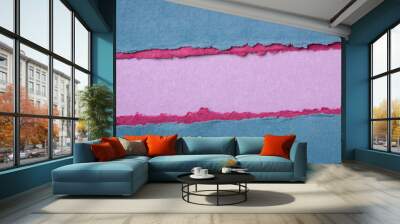 paper abstract in blue, pink and purple with a copy space - sheets of handmade cotton rag paper, blank web banner Wall mural