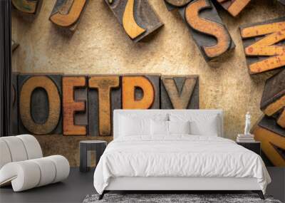 poetry word abstract in wood type Wall mural