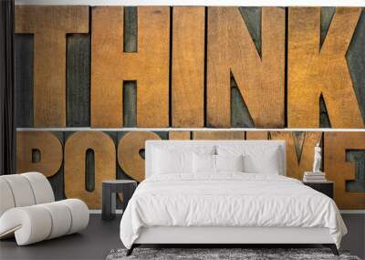 Think positive word abstract in wood type Wall mural