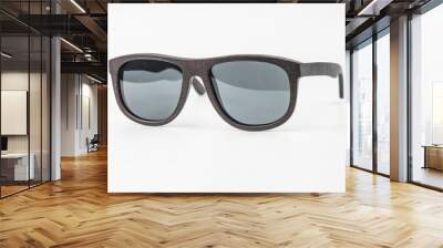 Dark Brown Solar bamboo sunglasses wood isolated on white background with shadow Wall mural