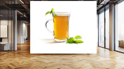 herbal tea in a glass mug and a fresh peppermint leaves, healthy drink hot or cold isolated on a white background Wall mural