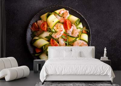 Delisicous fresh seafood salad with shrimps and zucchini Wall mural