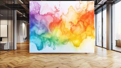 Abstract watercolor background with colorful paint splatters and a rainbow gradient. Wall mural