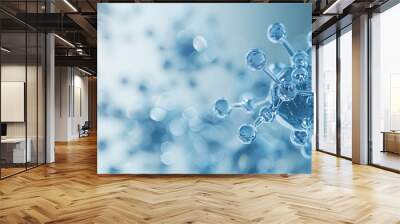 Close-up of transparent molecules connected in a blue, scientific background, concept of molecular biology and chemistry Wall mural