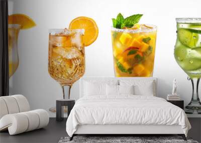 Set of refreshing tropical cocktails  garnished and served in different glasses on transparent background, perfect for summer parties Wall mural