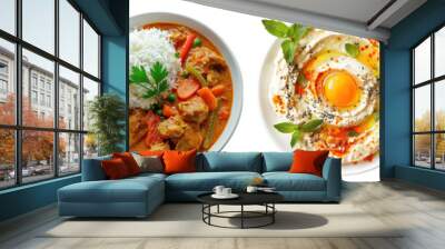 Spicy food set on plate on transparent background, ideal for Asian and Indian culinary content Wall mural