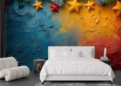 Textured festive background with stars and abstract colors, concept of Christmas holiday celebration, perfect for graphic design Wall mural