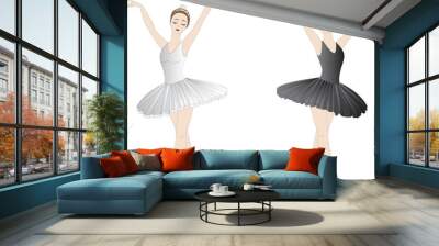 black and white ballerinas, isolated on white Wall mural