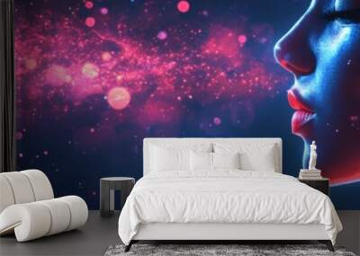 Abstract tech background with glitter and bokeh effect. Illustration banner with light, glow, shine, shiny, energy, effect. Wall mural