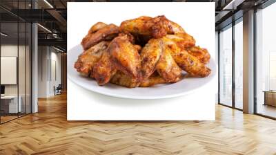 Plate of delicious barbecue chicken wings, on white Wall mural