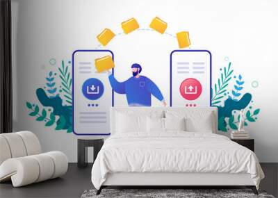 Transfer files. Program for remote connection between two smartphones. Concept landing page. Wall mural