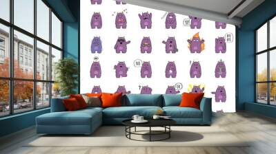 set of cute monster character in various poses and with various emotions. raster illustration Wall mural