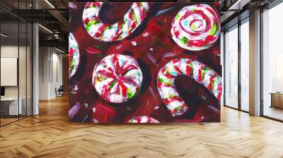 red holiday candy. acrylic painting card for design and print. hand draw contemporary artwork. surre Wall mural