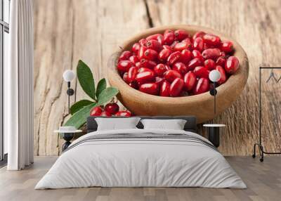 Barberry berries in wooden plate Wall mural