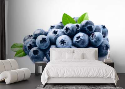 Blueberries with leaves on white backgrounds Wall mural