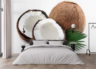 Coconuts with leaves. Wall mural