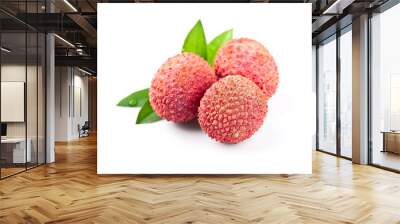 Lychee fruits with leaves Wall mural