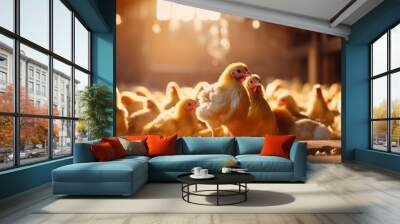 chickens in a chicken coop at a poultry farm. Generative AI Wall mural