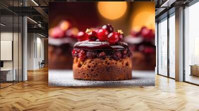 Close-up of chocolate cranberry Christmas mini cakes.  Wall mural