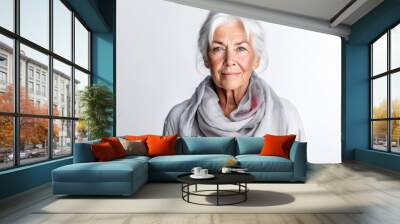 close-up portrait of a beautiful senior woman with gray hair . Self care and mental health concept.  Wall mural