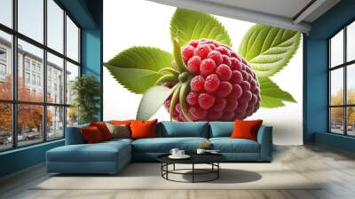 fresh ripe raspberries isolated on a white background. generative AI Wall mural