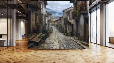 narrow old streets of Italy with stone road. Generative AI Wall mural