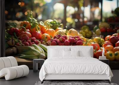 stand with fresh fruits and vegetables at the farmers market Wall mural