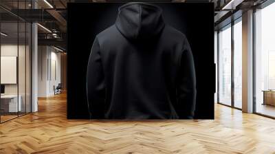 Blank black male hooded sweatshirt long sleeve mockup on dark background. Generative AI Wall mural