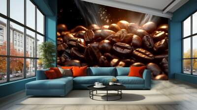 Dark brown coffee beans. Generative AI Wall mural