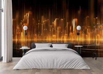 Virtuall reality golden city background. Futuristic skyscrapers Wall mural