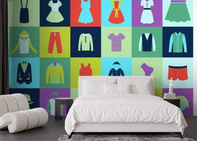 Flat icons set of fashion clothing and bags Wall mural