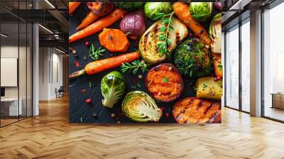 Grilled vegetables on baking tray Wall mural