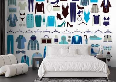 Men and women clothes vector icon set. Wall mural