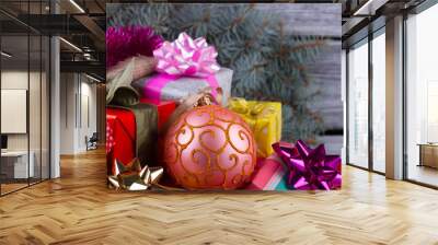 Christmas ornaments and gift boxes Wall mural