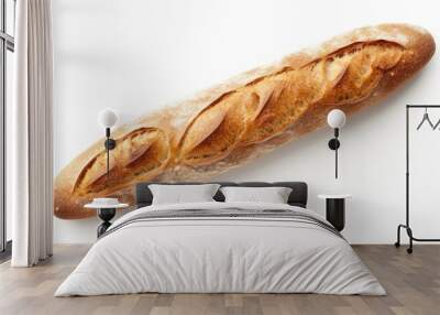 Freshly baked baguette isolated on white background. Generative AI Wall mural