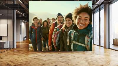 Group of friends on a hiking adventure Wall mural