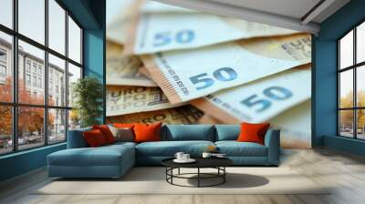 Many real european euro banknotes in big pile Wall mural