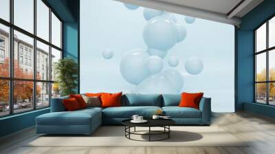 Light abstract background with plastic shiny spheres flying and connected. 3d rendering Wall mural