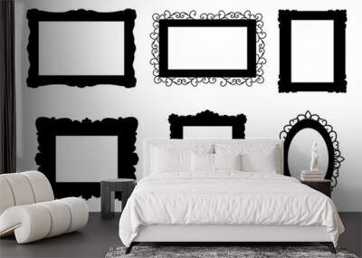 Set of black silhouettes picture frame isolated on white background. Flat design. Vector illustration Wall mural