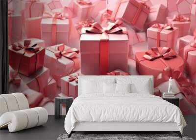 Pink gift boxes on pink background Wall mural