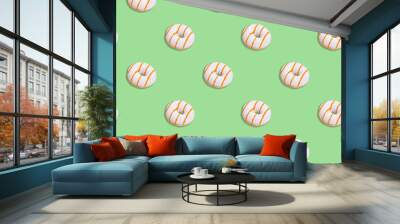 Seamless pattern with a donut in white glaze on a Neo-Mint color background. color trend 2020 Wall mural